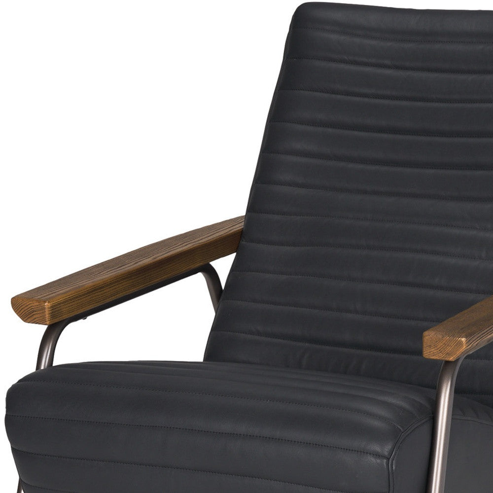 37" Black Leather Tufted Mid-Century Armchair