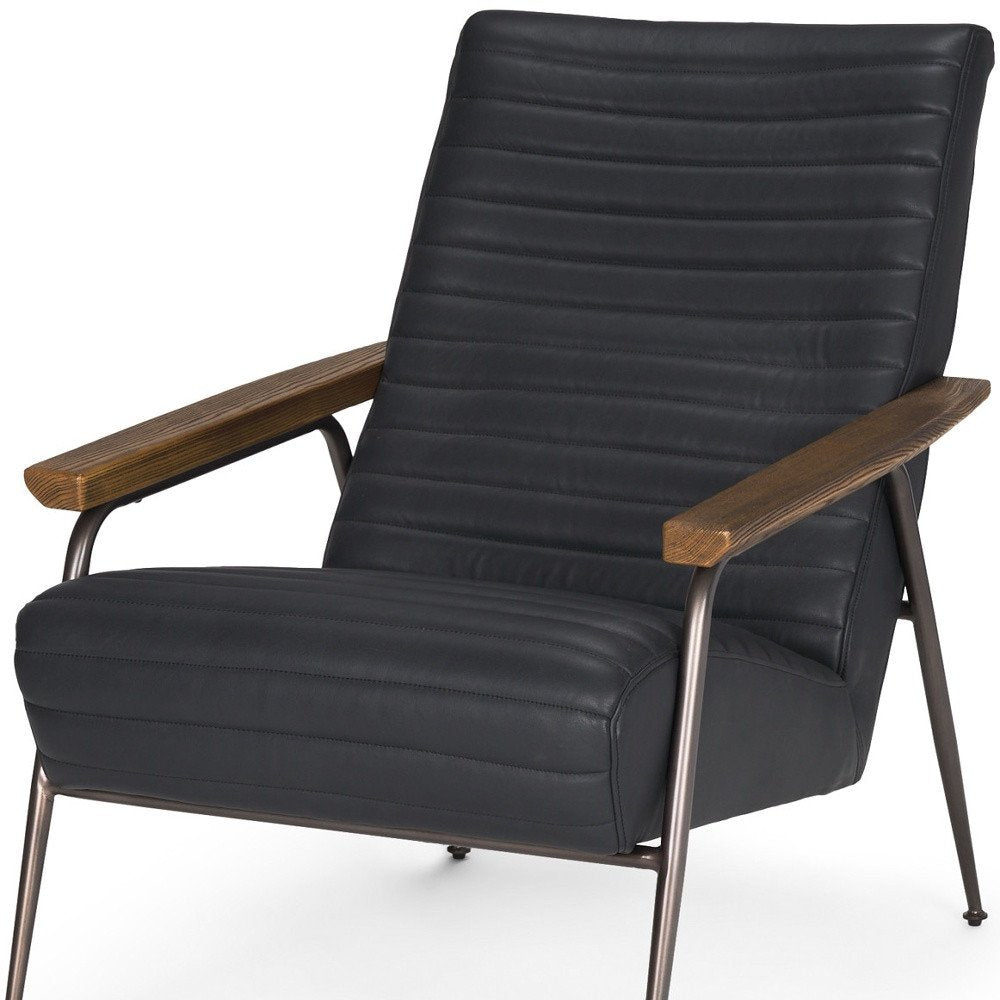 37" Black Leather Tufted Mid-Century Armchair