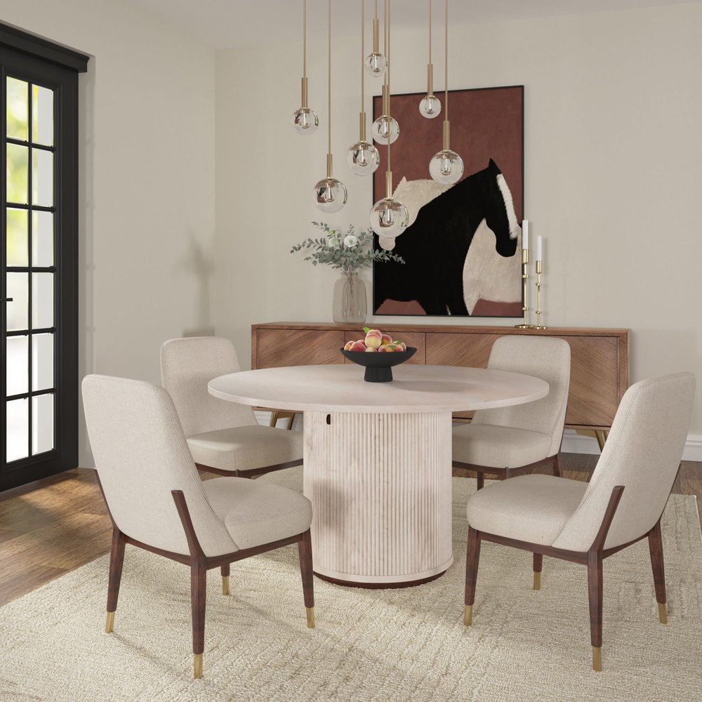 48" White Fluted Wood Pedestal Dining Table
