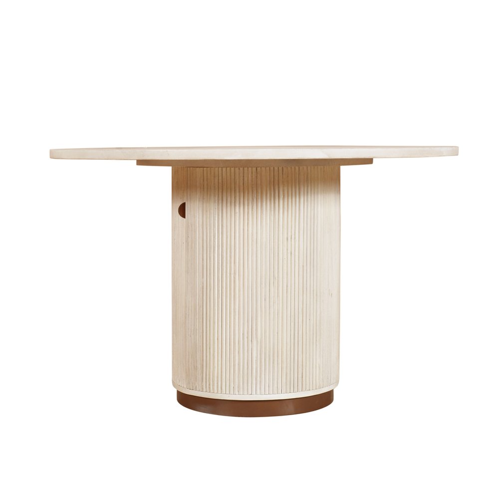 48" White Fluted Wood Pedestal Dining Table