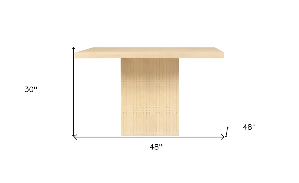 48" Natural Fluted Wood Square Pedestal Dining Table
