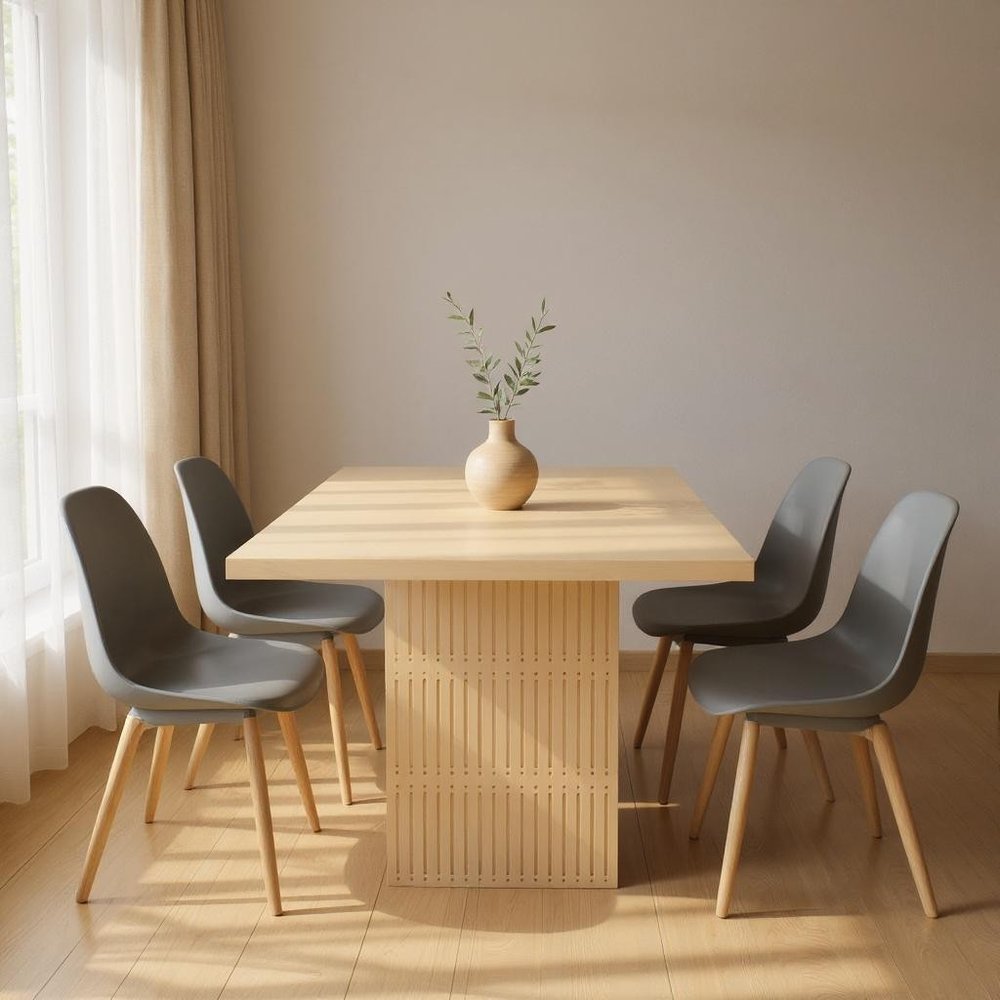 48" Natural Fluted Wood Square Pedestal Dining Table