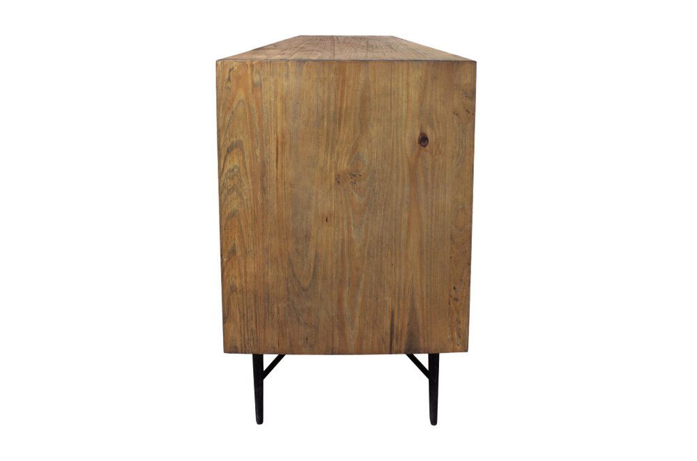 91" Natural Carved Geometric Wood 6 Door Buffet