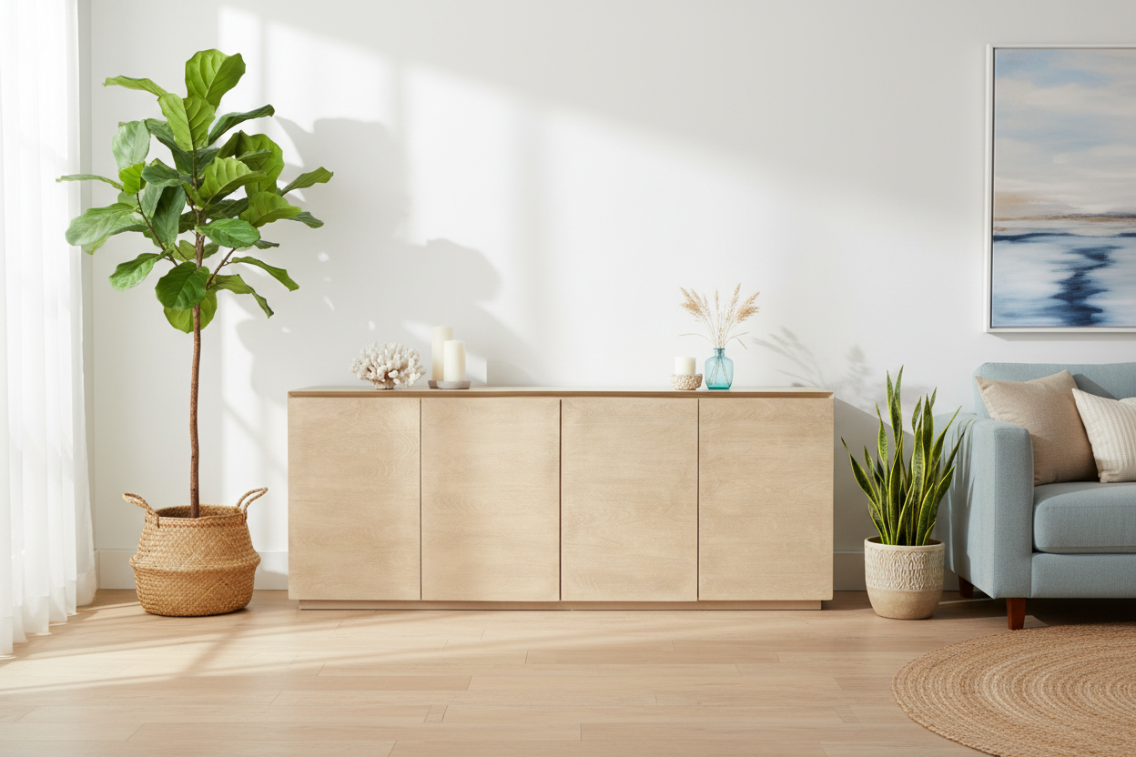 80" Natural Wood Coastal Sideboard