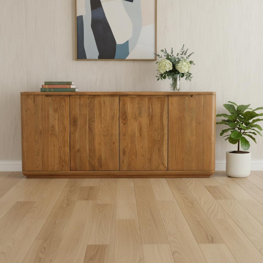 72" Natural Wood 4-Door Coastal Sideboard