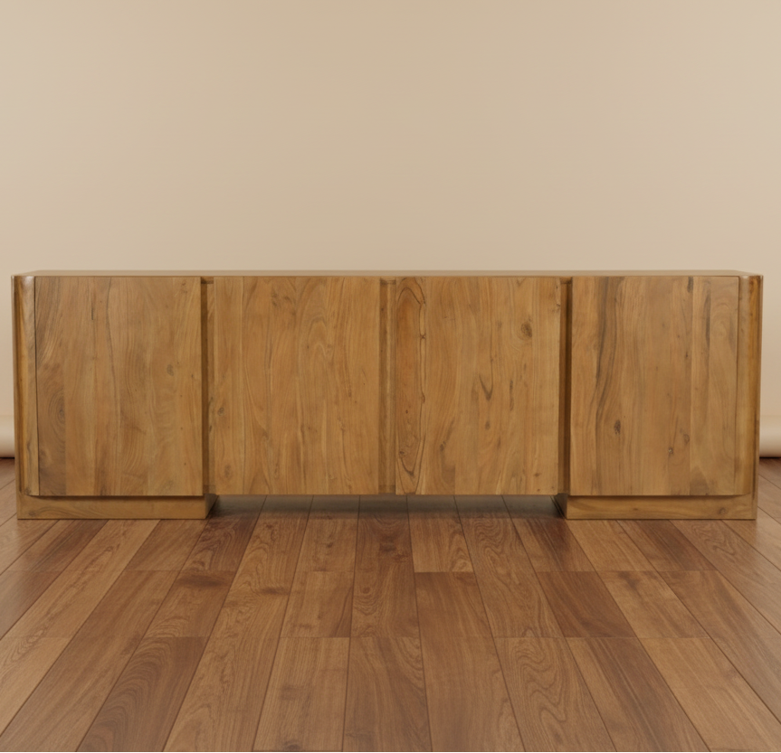 96" Brown 4-Door Wood Scandinavian Sideboard