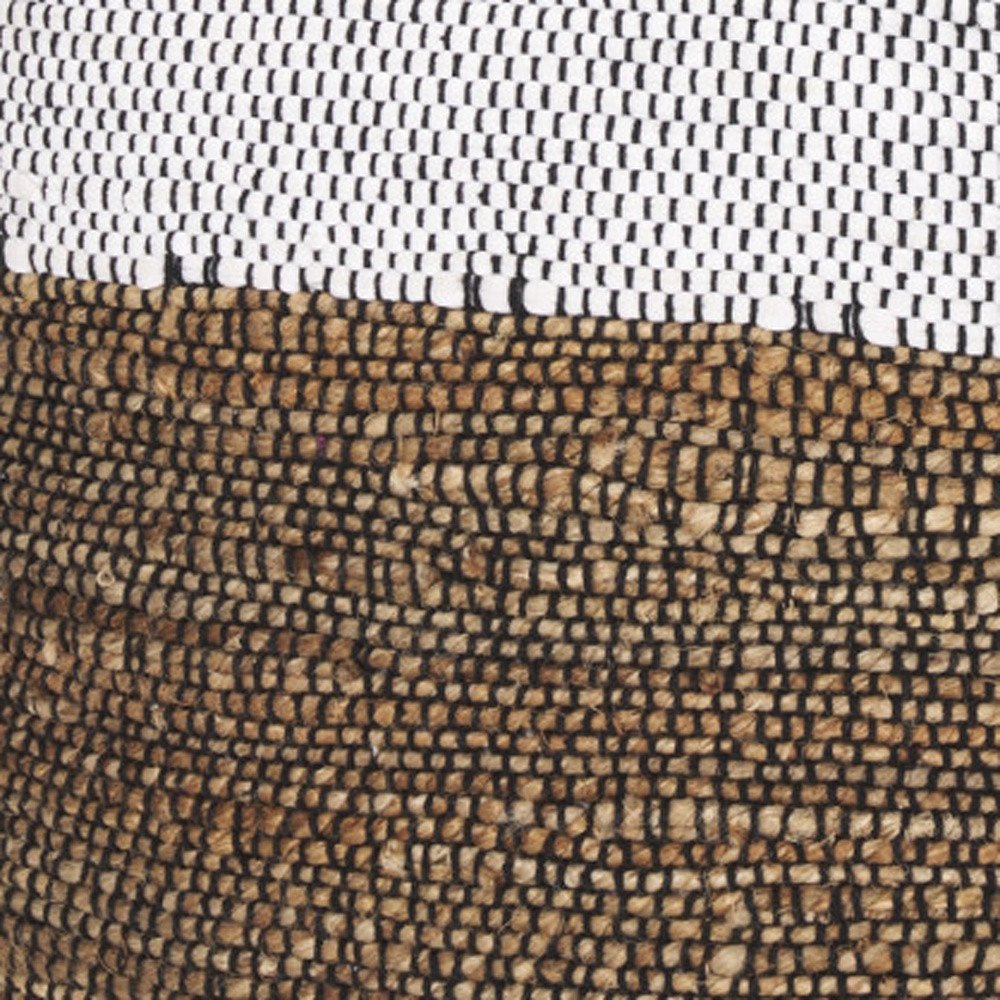 16" White and Brown Cotton and Jute Pouf Ottoman