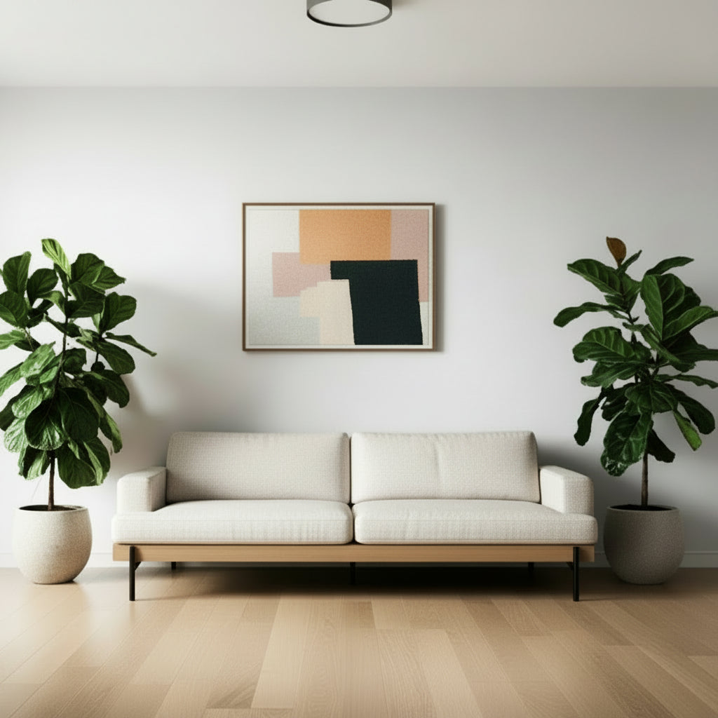 95" Beige Mid-Century Track Arm Sofa