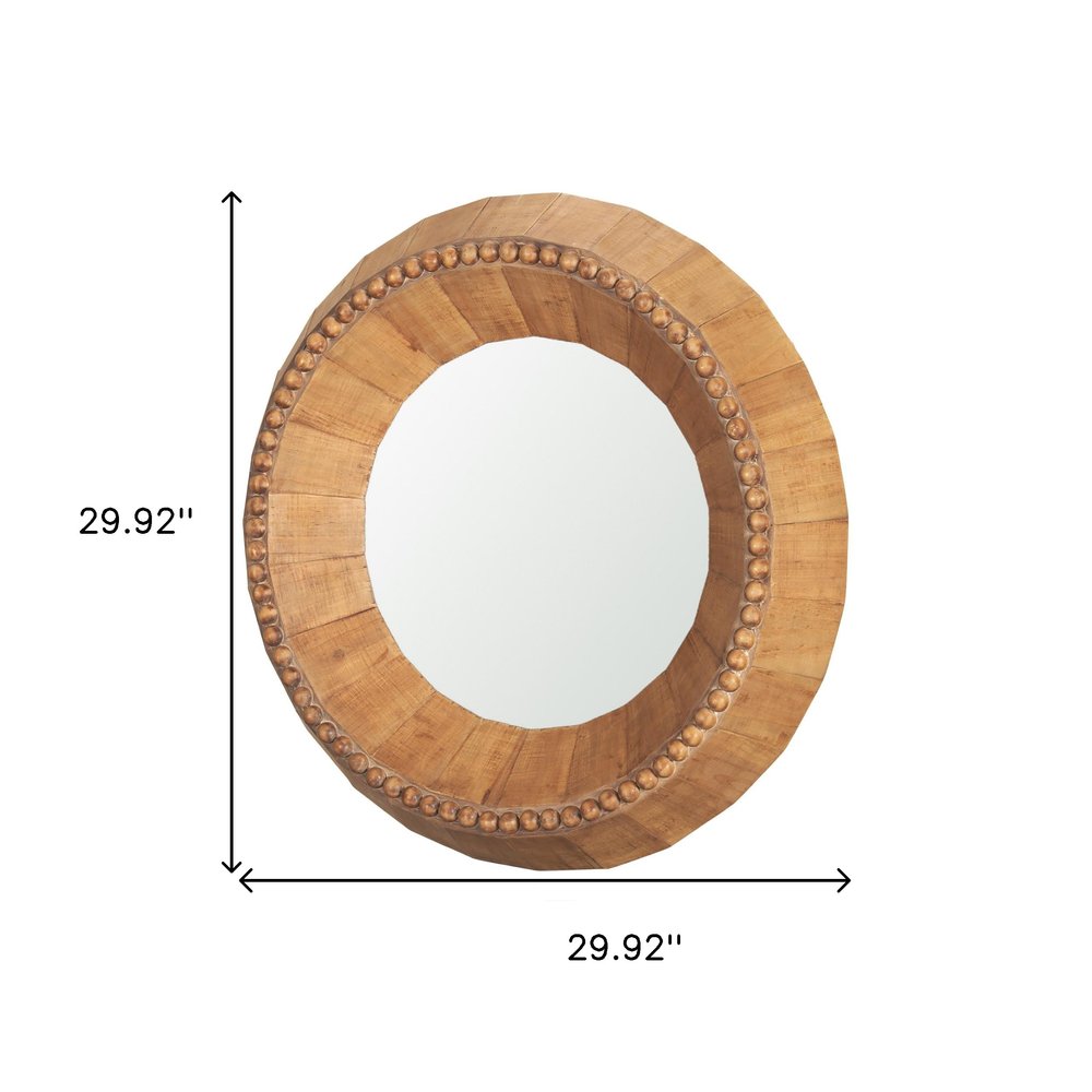 30" Brown Solid Wood Beaded Indented Mirror