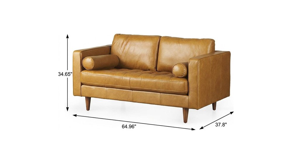 65" Light Brown Tufted Leather Loveseat