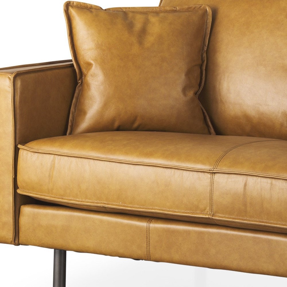 65" Tan Leather Mid-Century Sofa