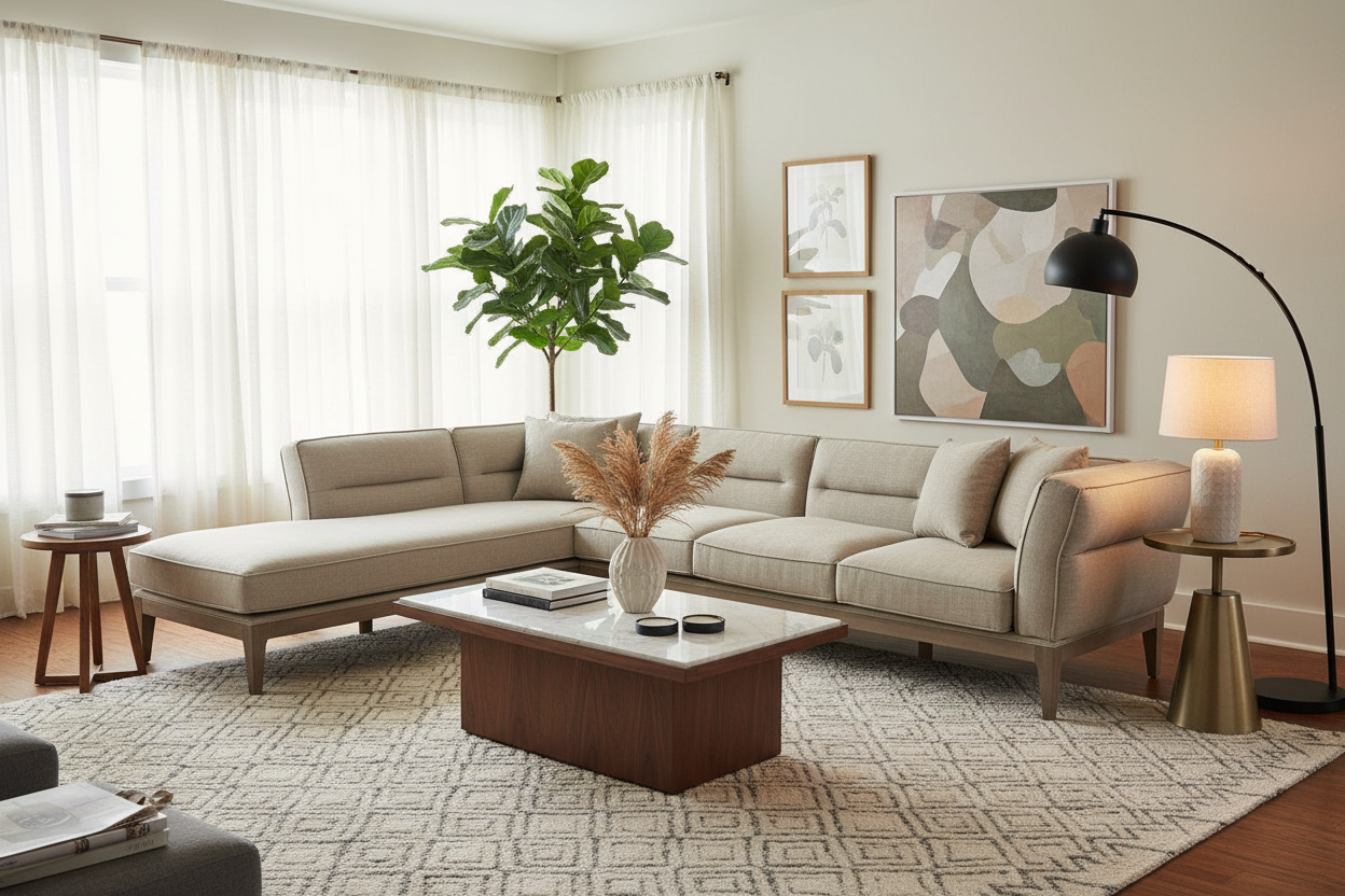 121" LAF Beige Mid-Century Tufted Sectional