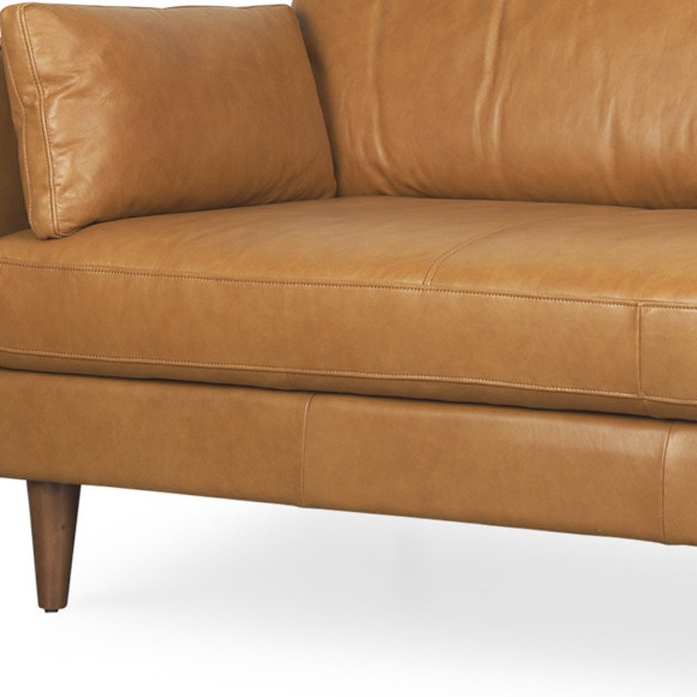 88" Tan Leather Mid-Century Sofa