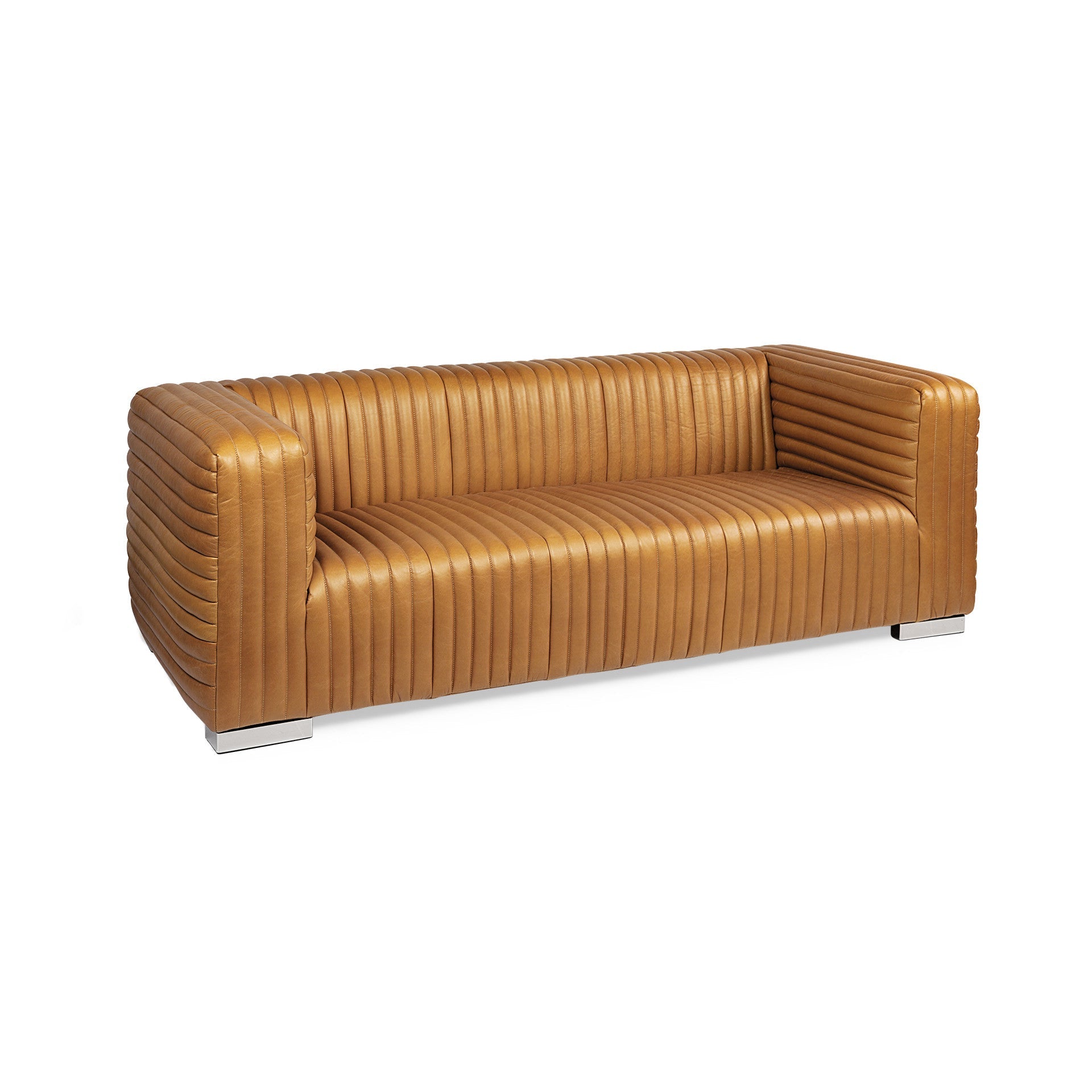 83" Top Grain Leather Contemporary Tufted Tuxedo Sofa