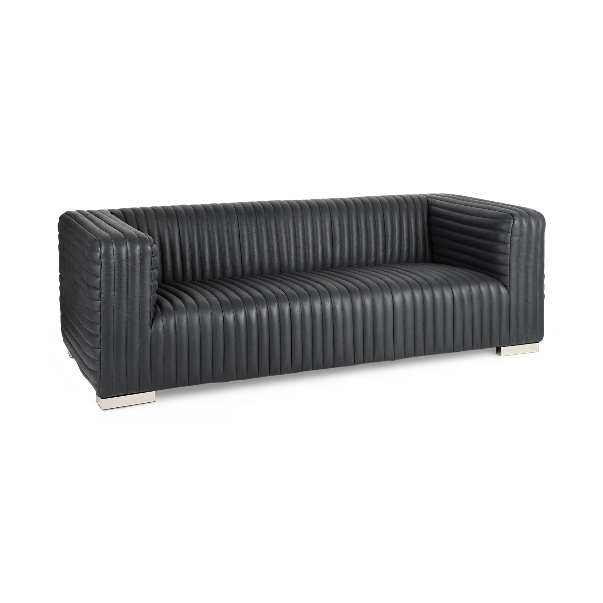 82" Leather Wrapped Deco Tuxedo Sofa