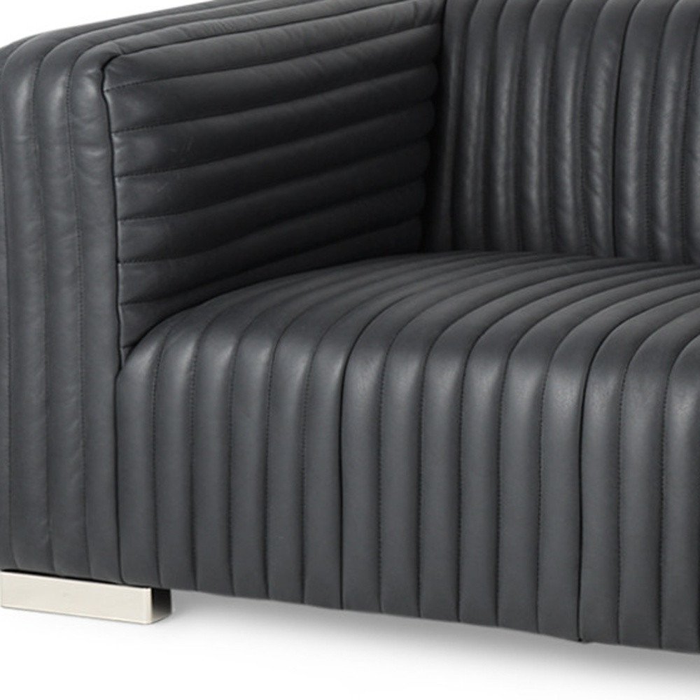 83" Top Grain Leather Contemporary Tufted Tuxedo Sofa