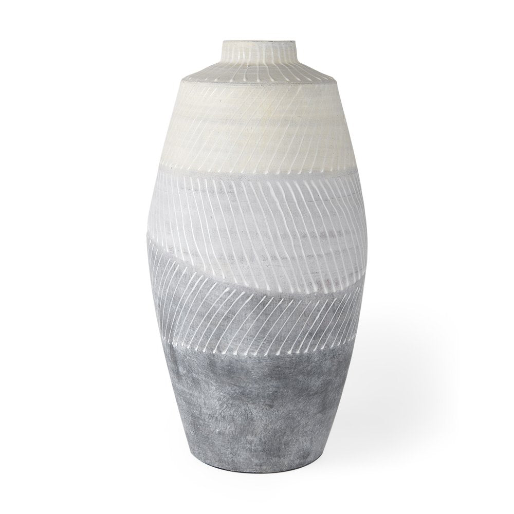 16" Cream and Gray Ombré Textured Round Vase