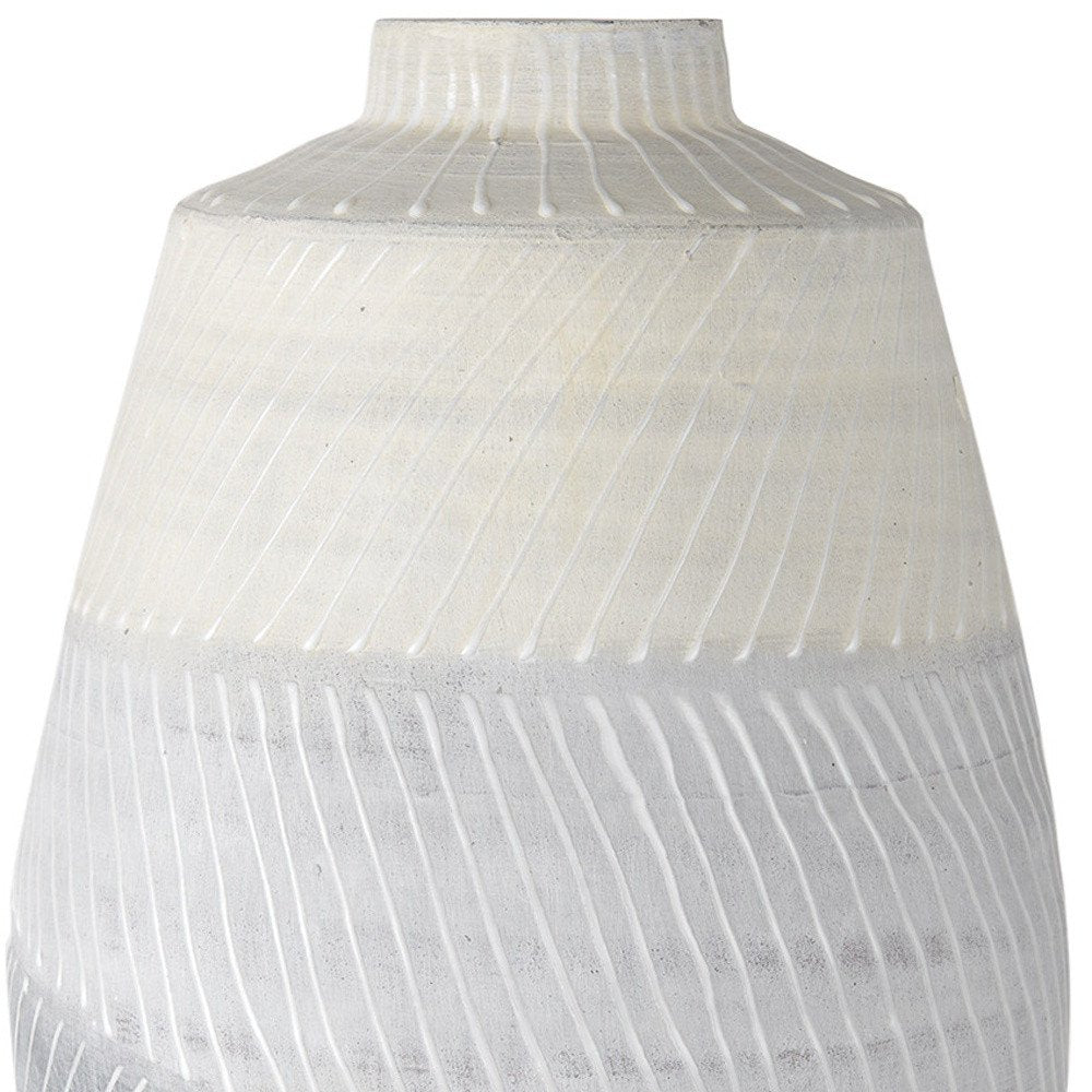 16" Cream and Gray Ombré Textured Round Vase