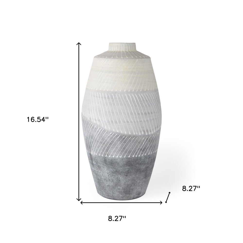 16" Cream and Gray Ombré Textured Round Vase
