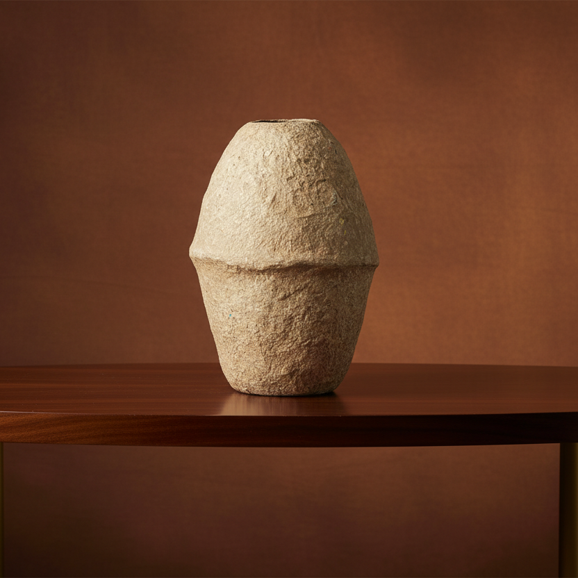 18" Beige Paper Mache Cylinder Table Vase