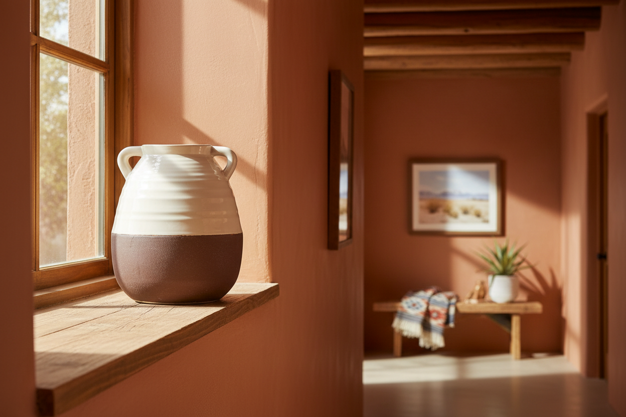 14" Brown and Cream Split Ceramic Amphora Vase