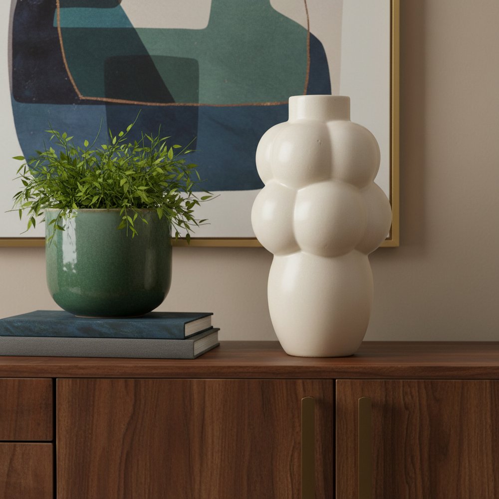 14" Cream Modern Bubble Vase