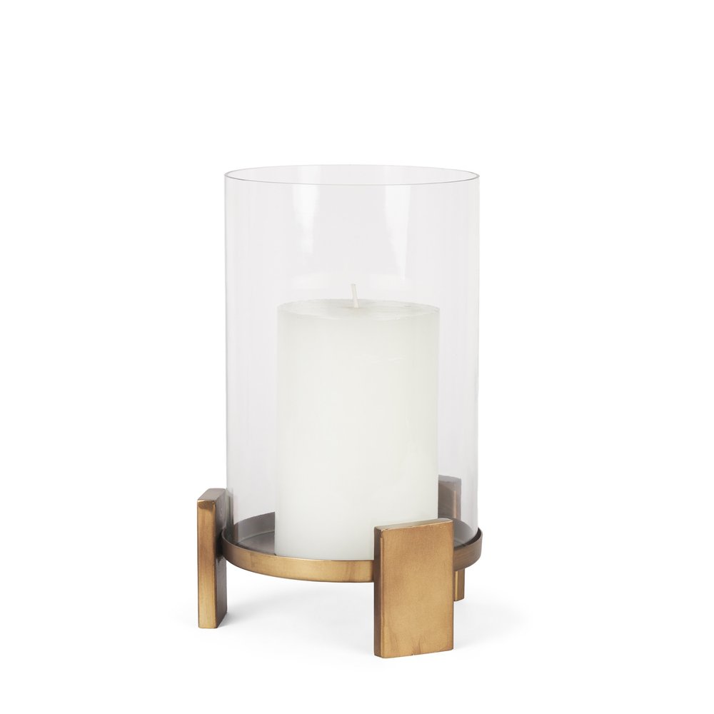 12" Gold Geometric Glass and Metal Hurricane Candle Holder