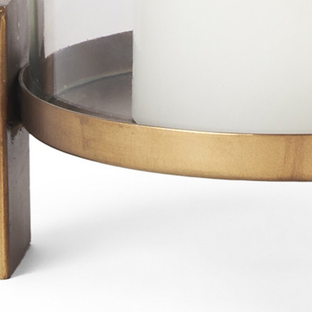 12" Gold Geometric Glass and Metal Hurricane Candle Holder