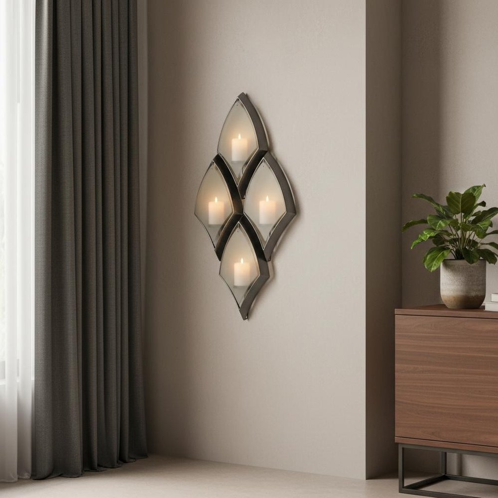 36" Silver and Gray Diamond Metal Wall Sconce Candle Holder