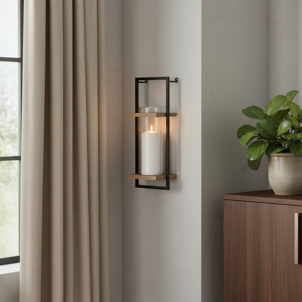 20" Black and Bronze Metal Wall Sconce Candle Holder
