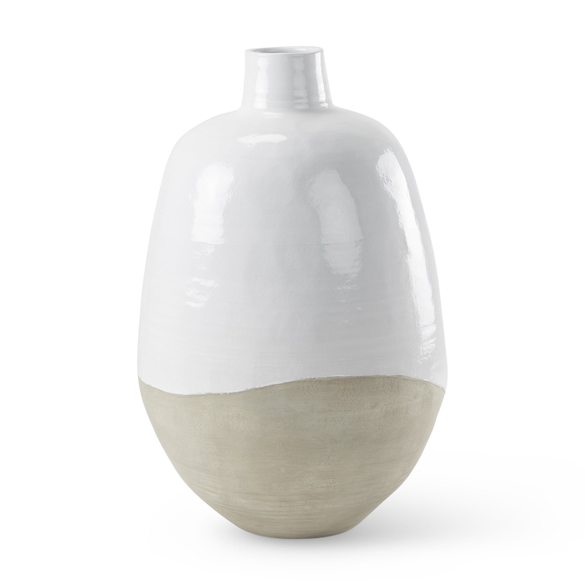 32" White and Beige Ceramic Round Floor Vase