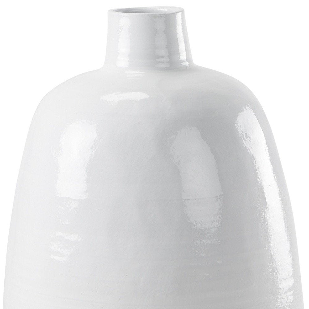 32" White and Beige Ceramic Round Floor Vase