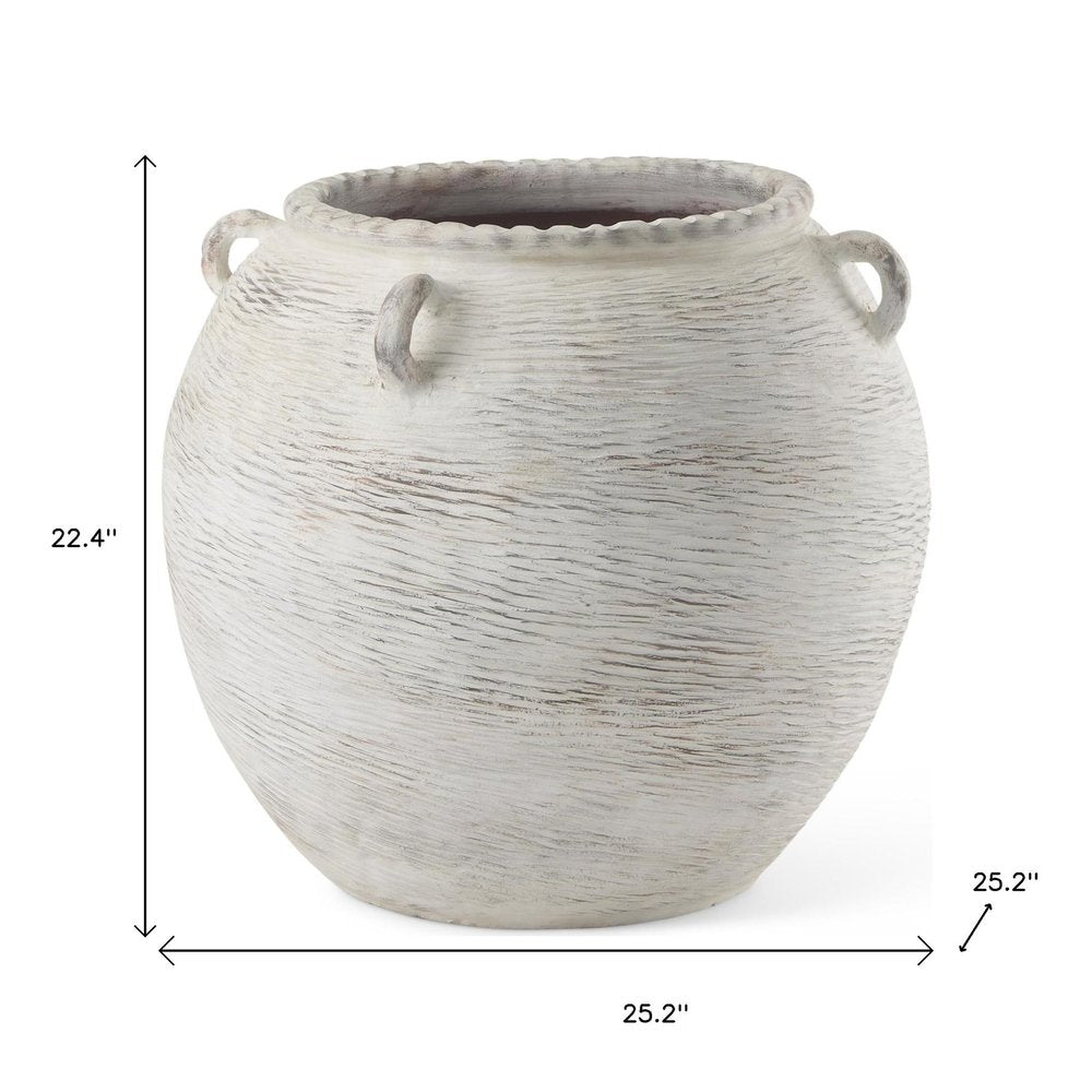 25" Cream Amphora Ceramic Floor Vase