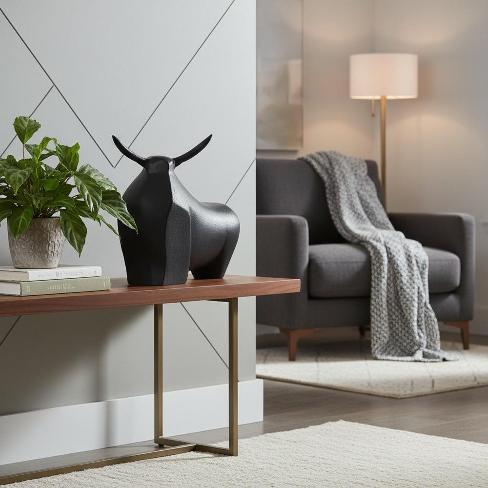 11" Black Aluminum Bull Sculpture