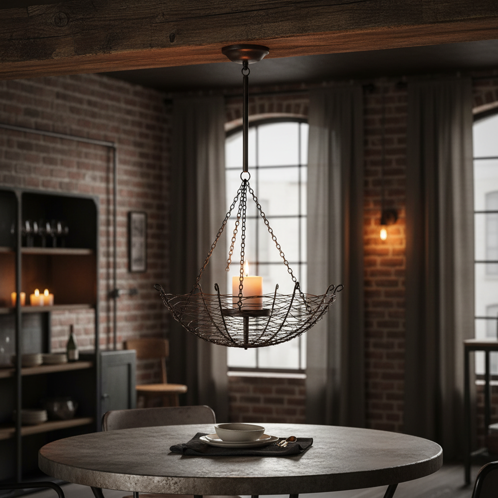 31" Black Distressed Woven Metal Candle Holder