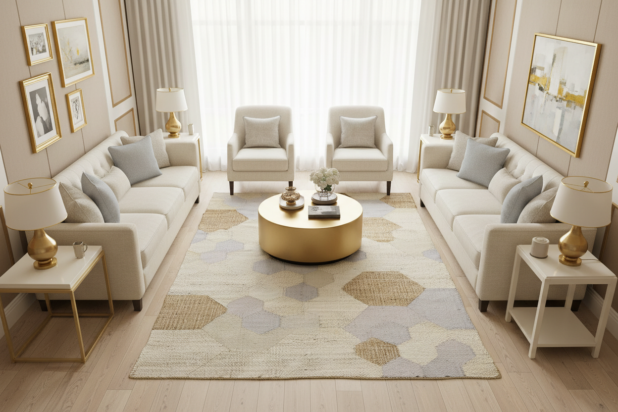 Ivory, Brown ,and Gray Patchwork Hand Woven Cotton Rug