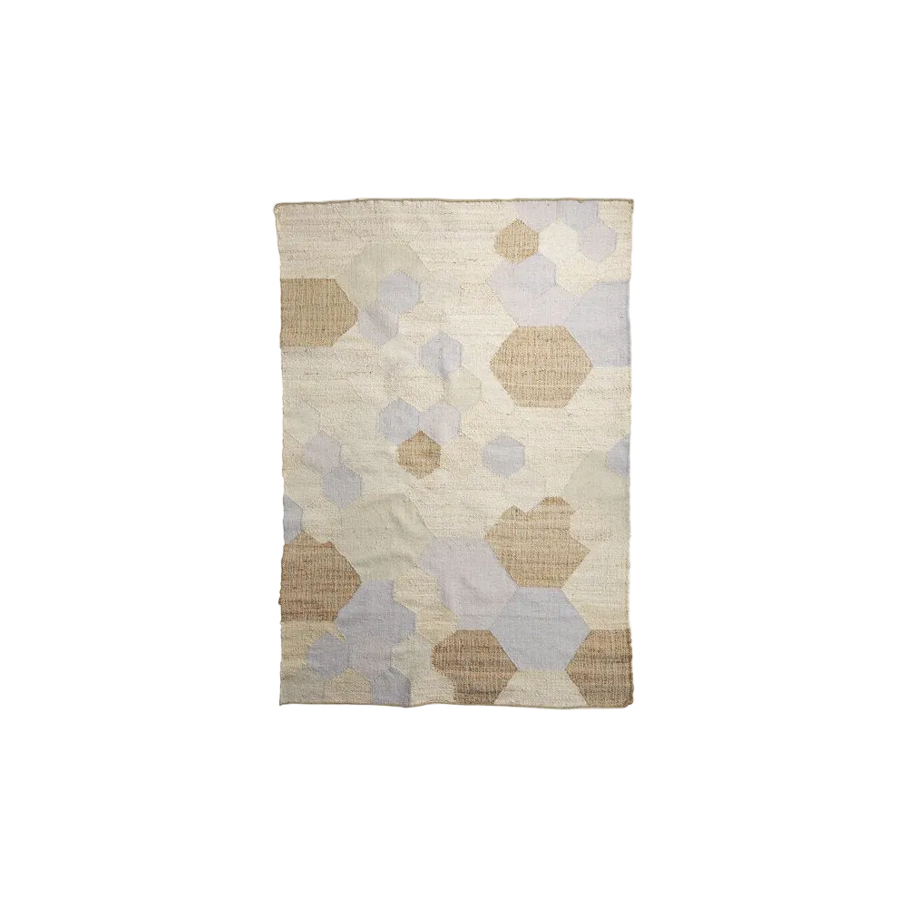 Ivory, Brown ,and Gray Patchwork Hand Woven Cotton Rug