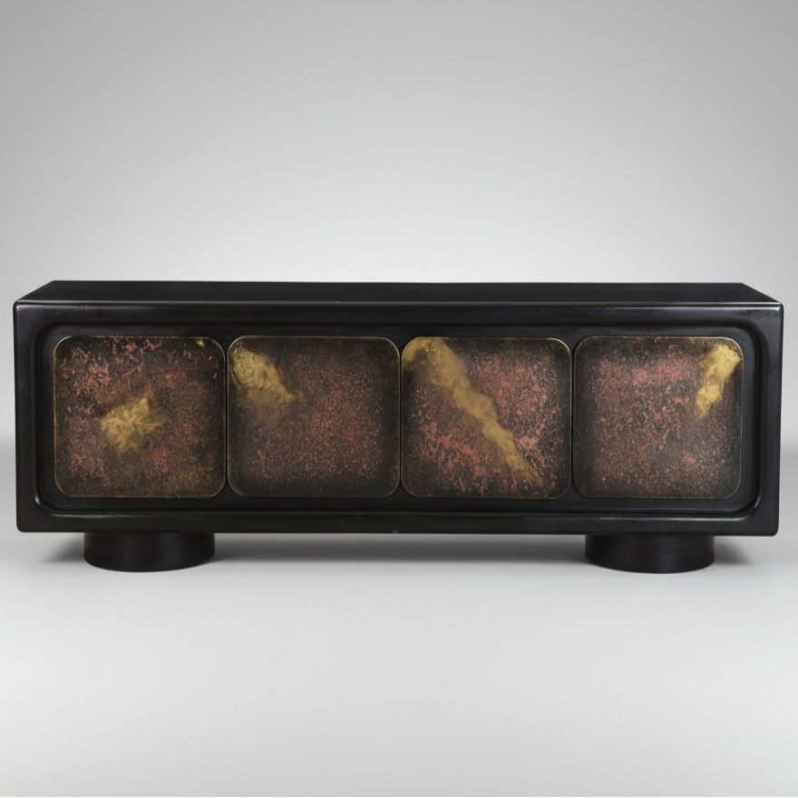 75" Black Rub Finished Art Deco Sideboard
