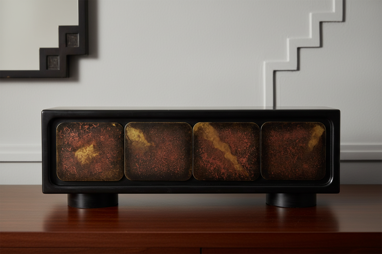 75" Black Rub Finished Art Deco Sideboard