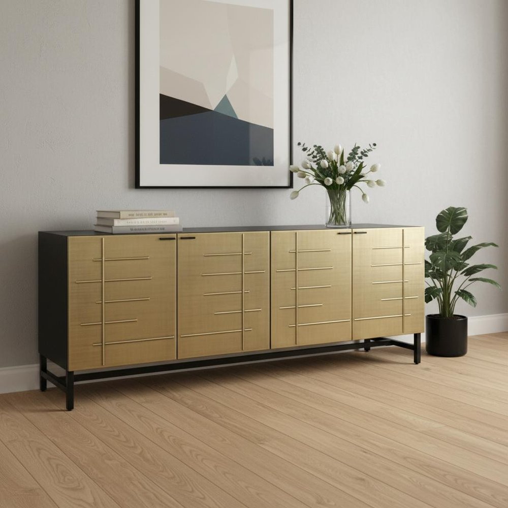 72" Gold Iron Ribbed Texture Sideboard