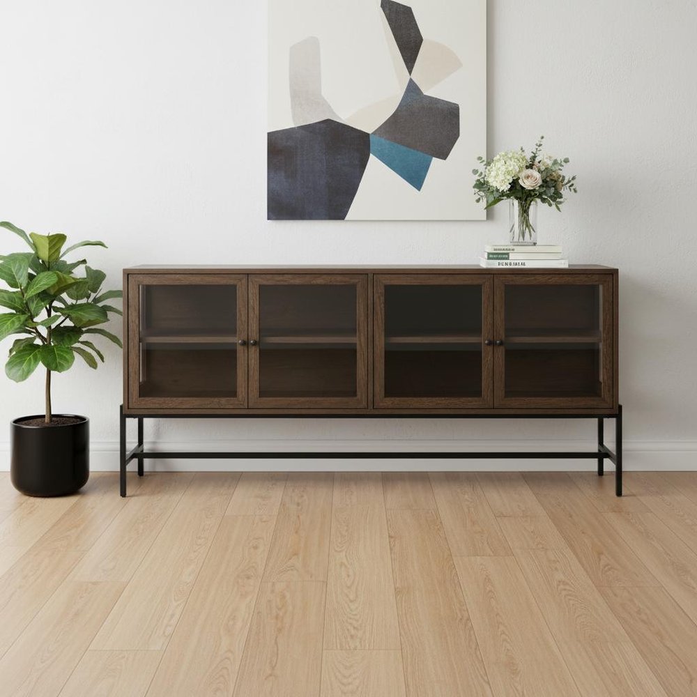 70" Wood 4 Door Shadowbox Sideboard