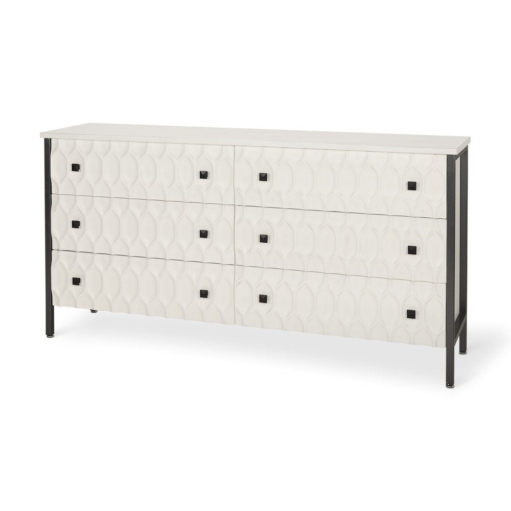 63" Gray and White Wood Carved Geometric Sideboard