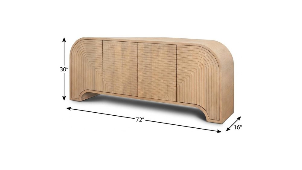 72" Light Brown Carved Arch Wood Sideboard