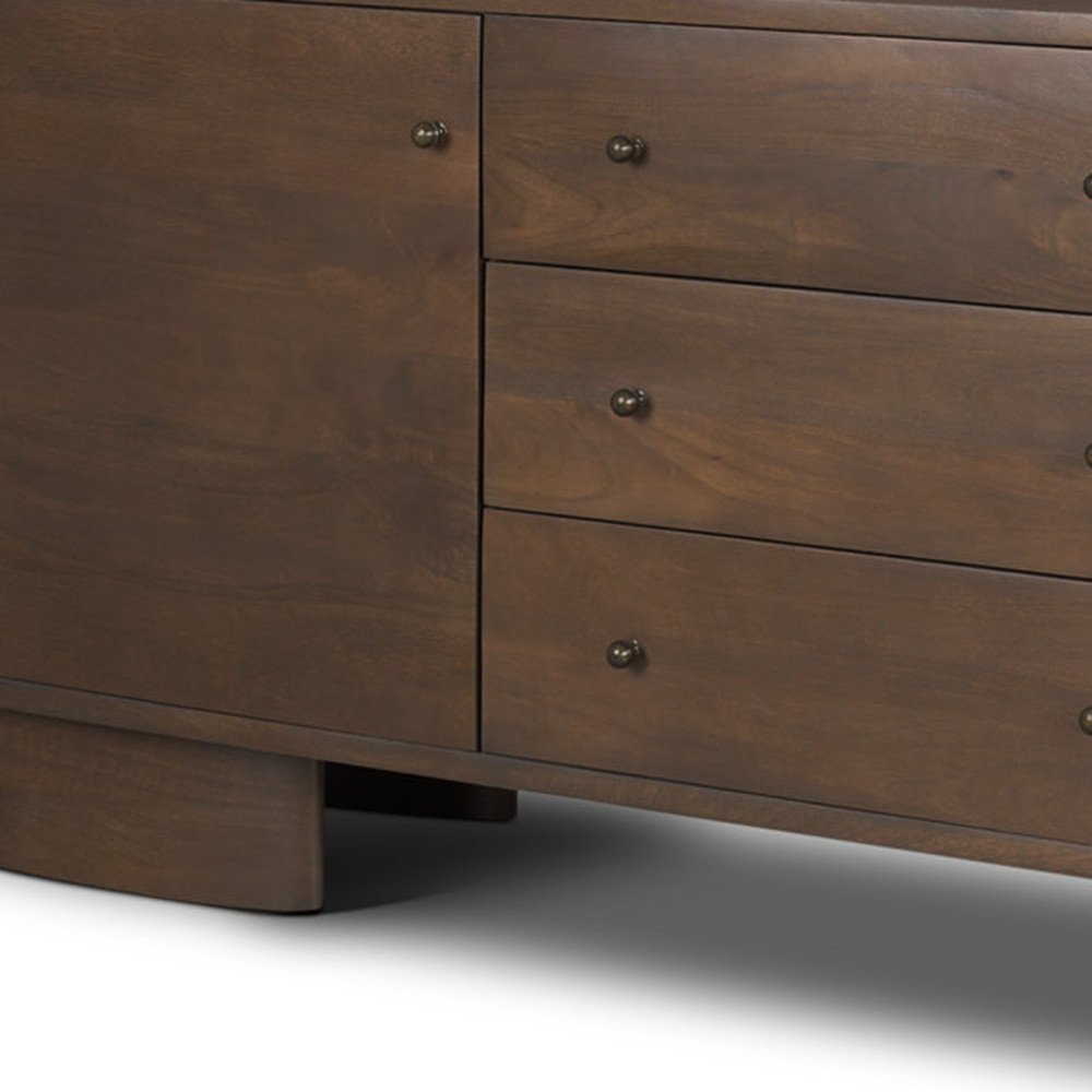 76" Wood Three Drawer Pedestal Sideboard with Two Soft Close Doors