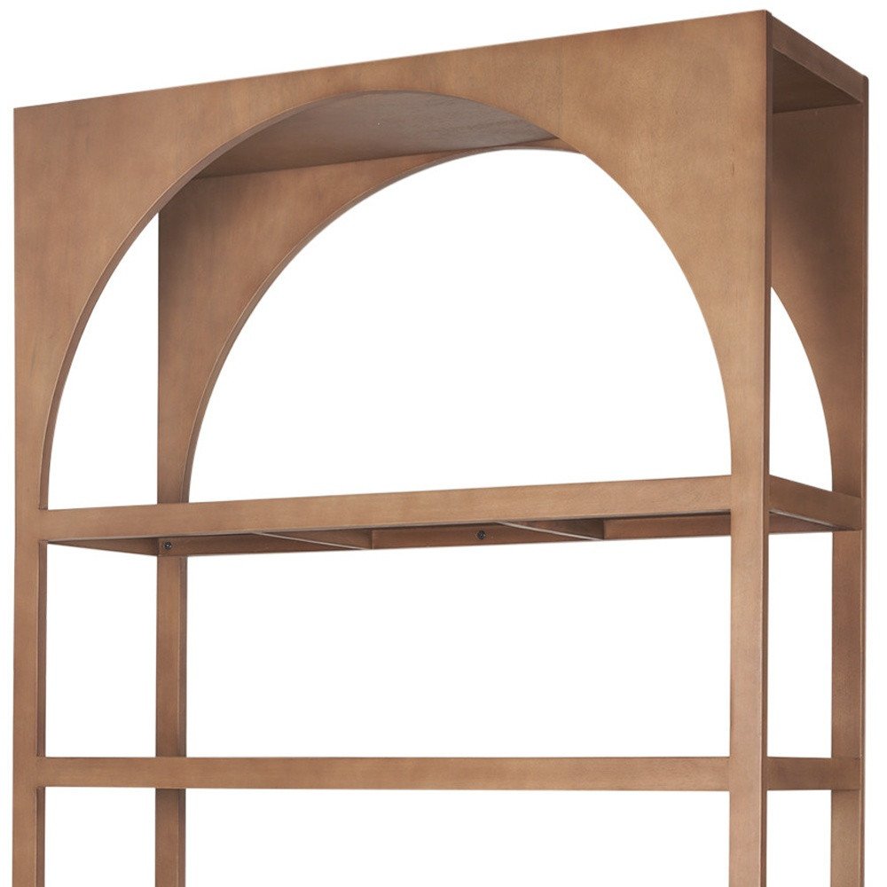 47" Brown Arched Wood Five Tier Bookcase