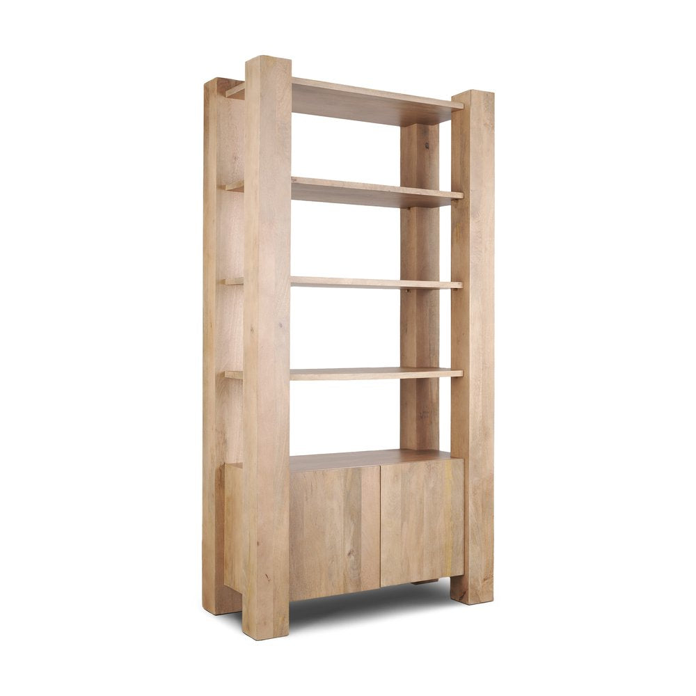 42" Natural Wood 4 Tier Bookcase with Storage