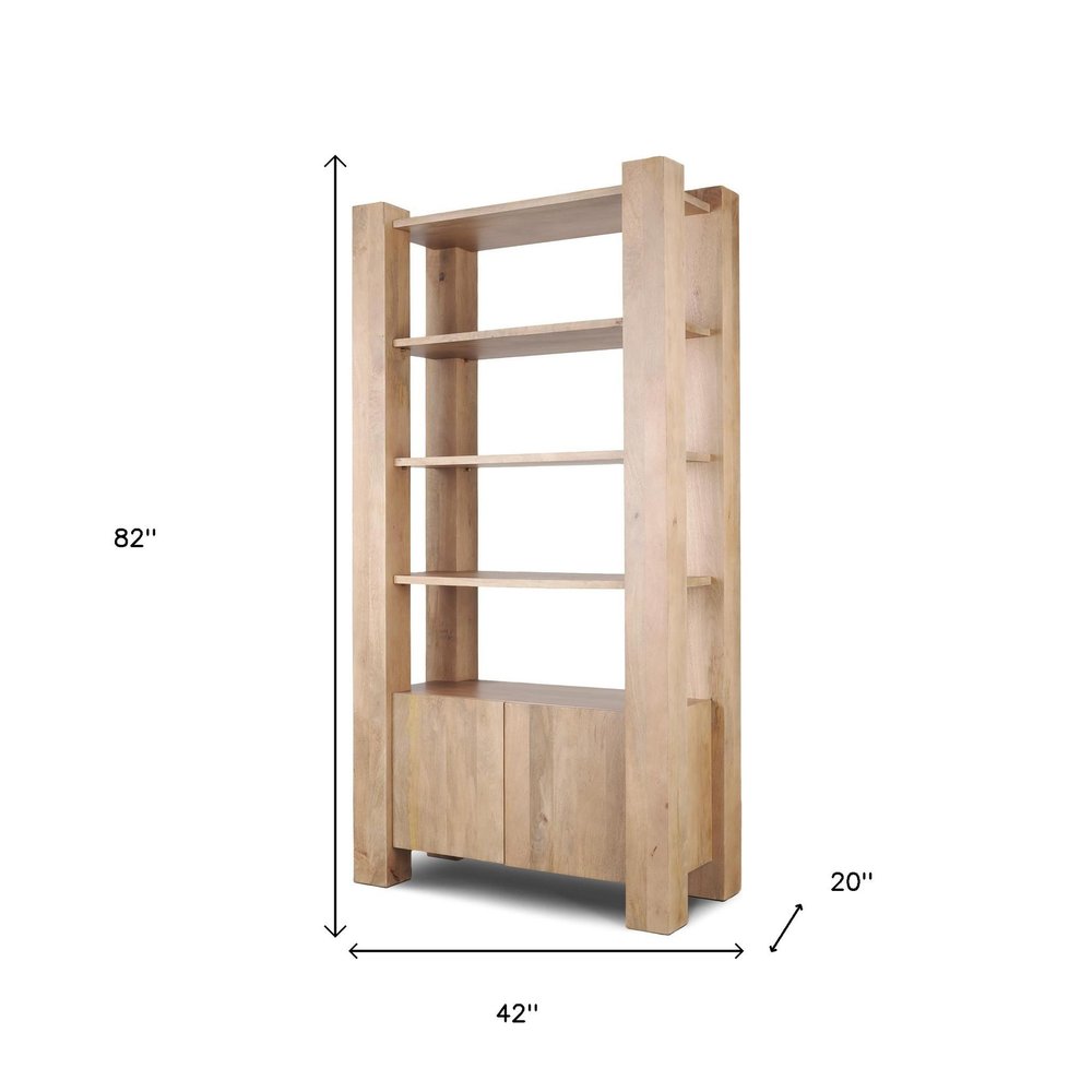 42" Natural Wood 4 Tier Bookcase with Storage