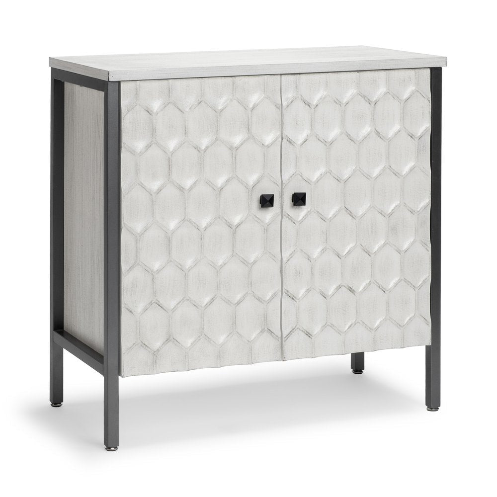 32" Gray and White Wood Carved Geometric Cabinet