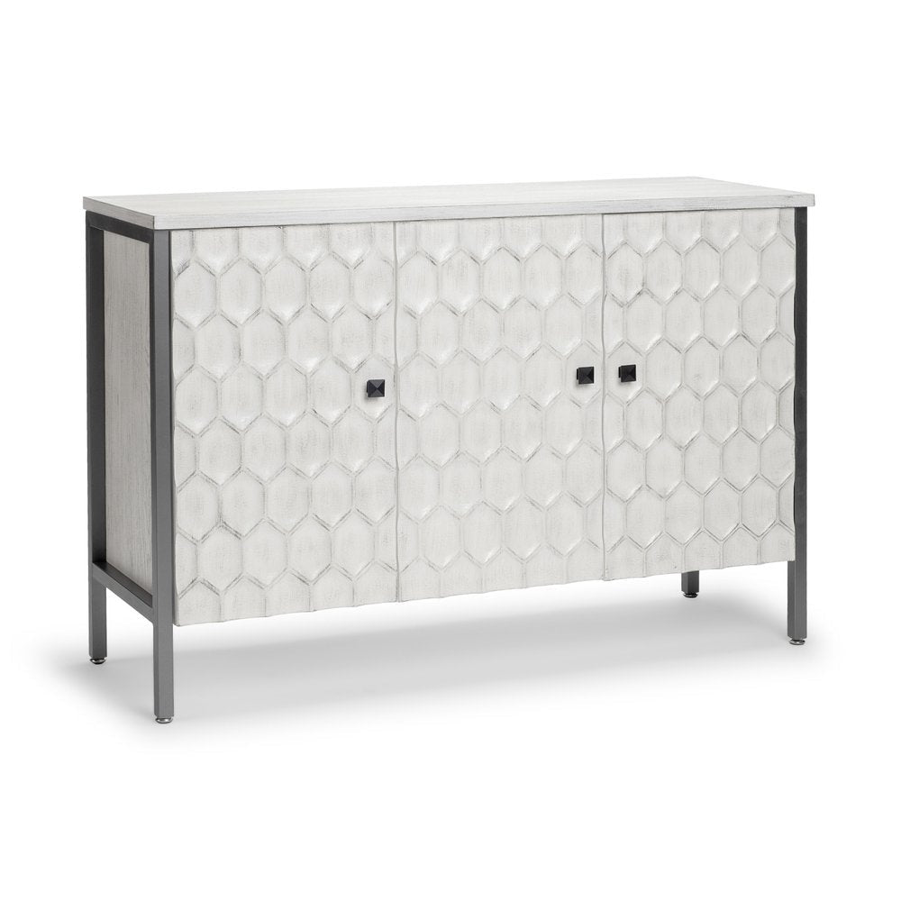 47" Gray and White Wood Carved Geometric Sideboard