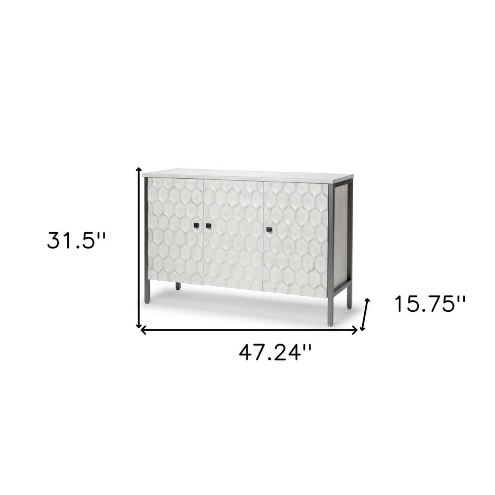 47" Gray and White Wood Carved Geometric Sideboard